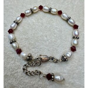 925 Sterling Silver Genuine Pearl Beaded Vintage Child Kid Baby Bracelet 5" Glam